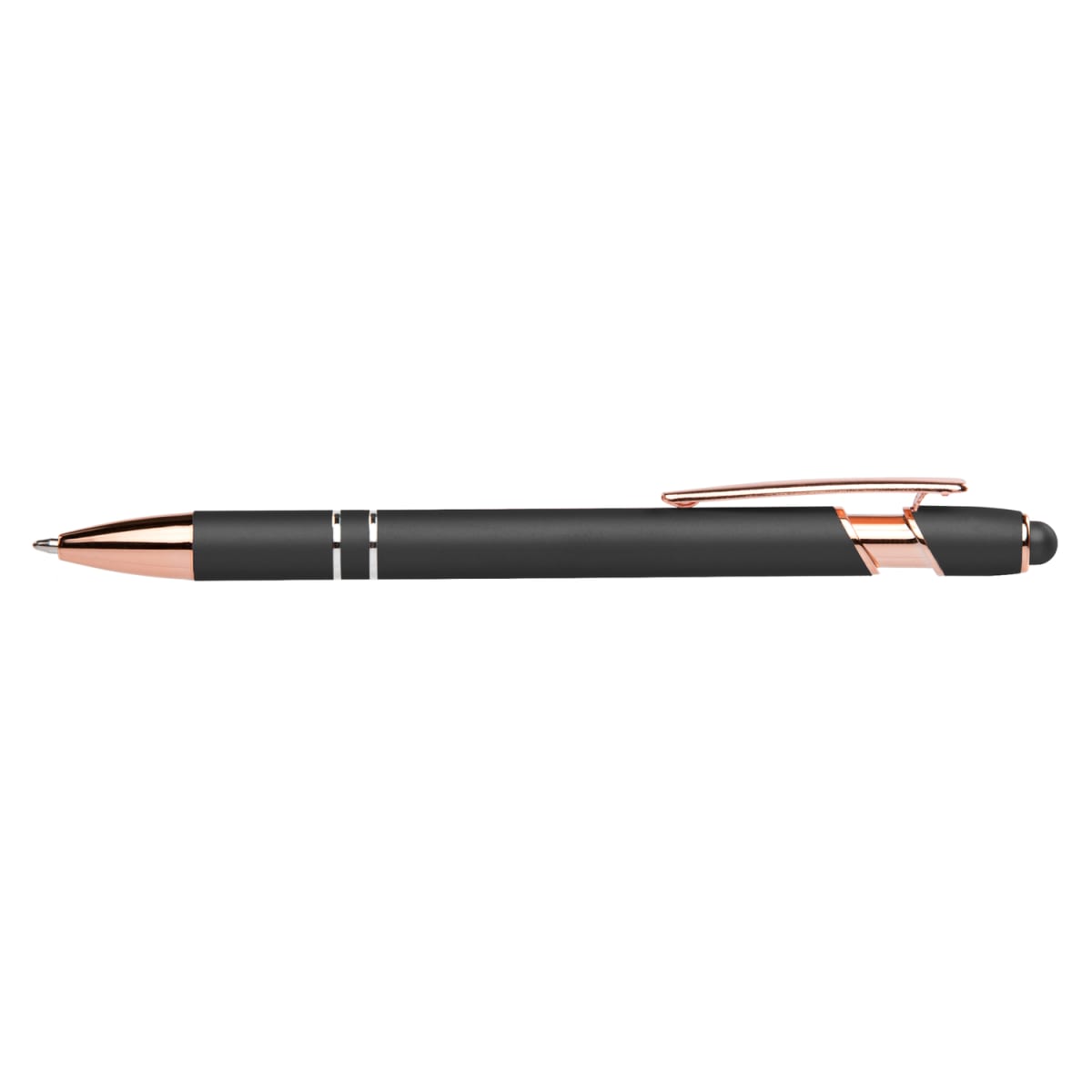 Branded Rose Gold Trim Metallic Pen with Stylus in Gunmetal
