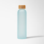Branded Frosted Glass Water Bottle with Bamboo Lid 590ml