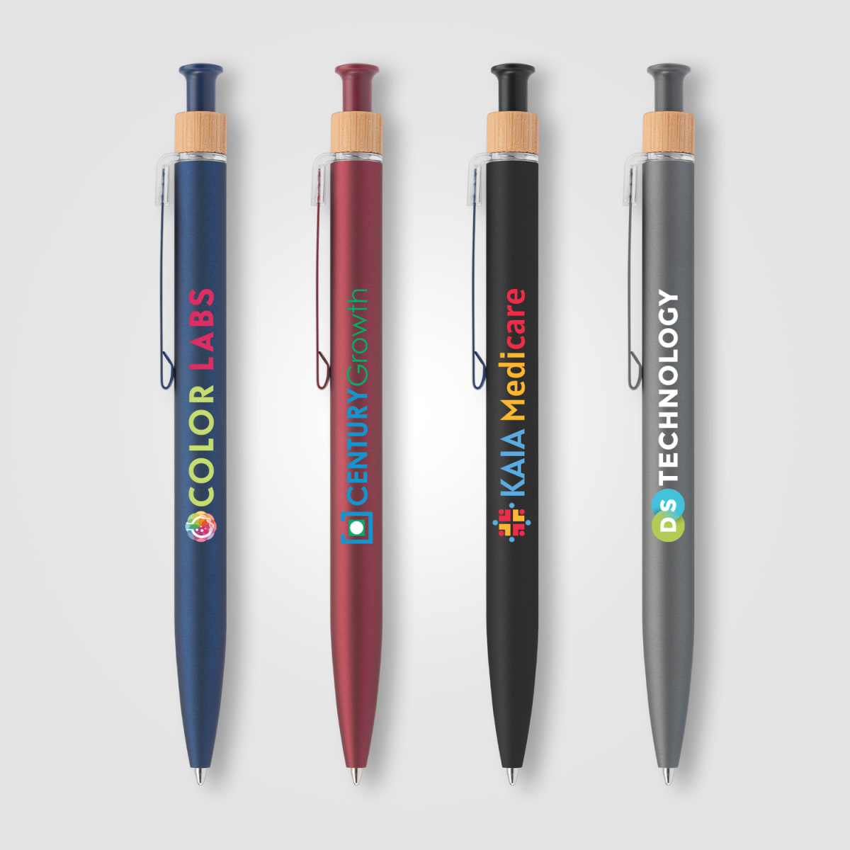 Branded Recycled Aluminium Soft Touch Click Pen with Bamboo Ring