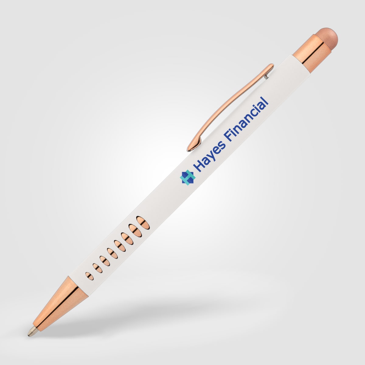 Branded Rose Gold Aluminium Stylus Pen with Cutouts