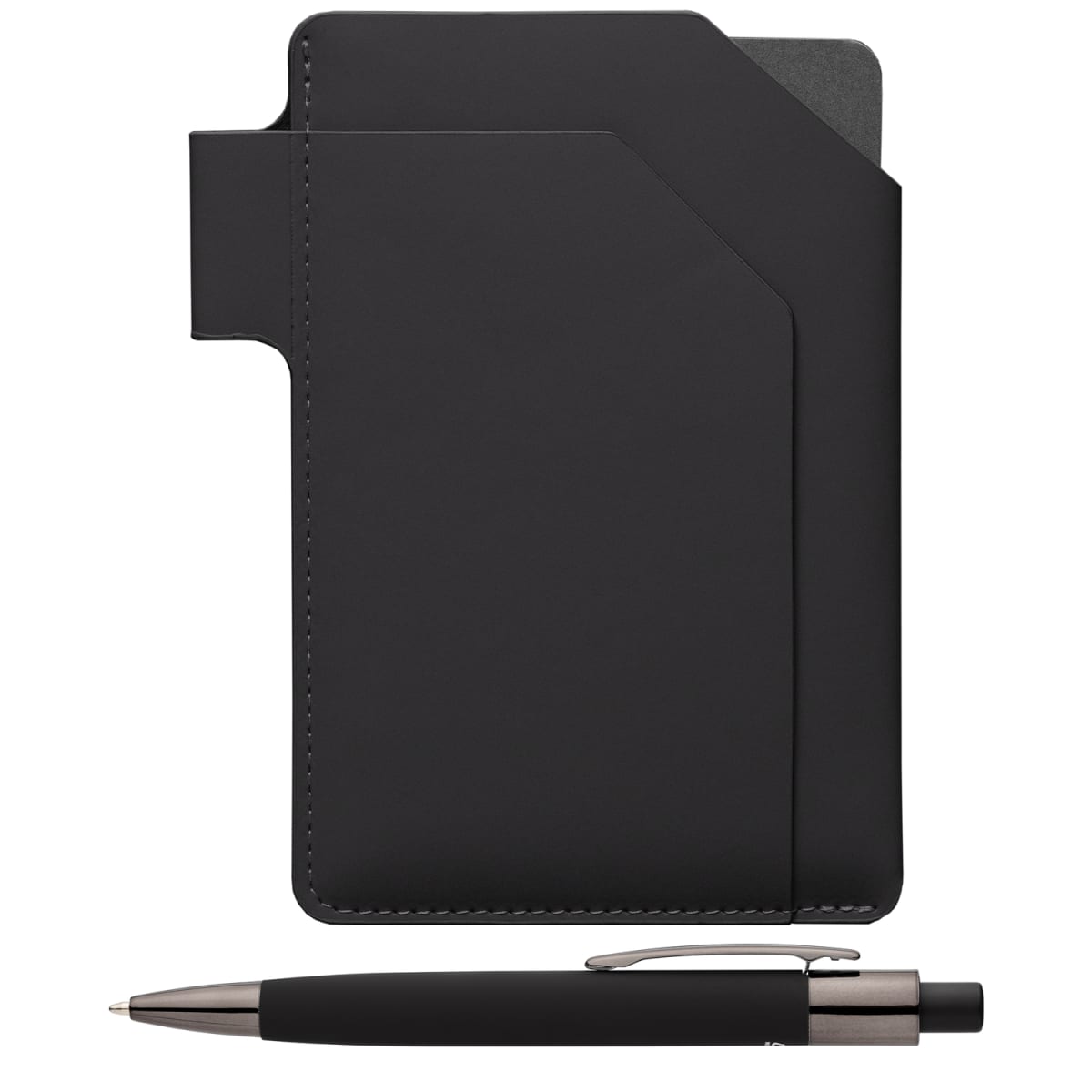 Branded PU Passport Holder and Pen Set in Black