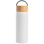 Branded 530ml Insulated Stainless Steel Bottle with Bamboo Lid in White