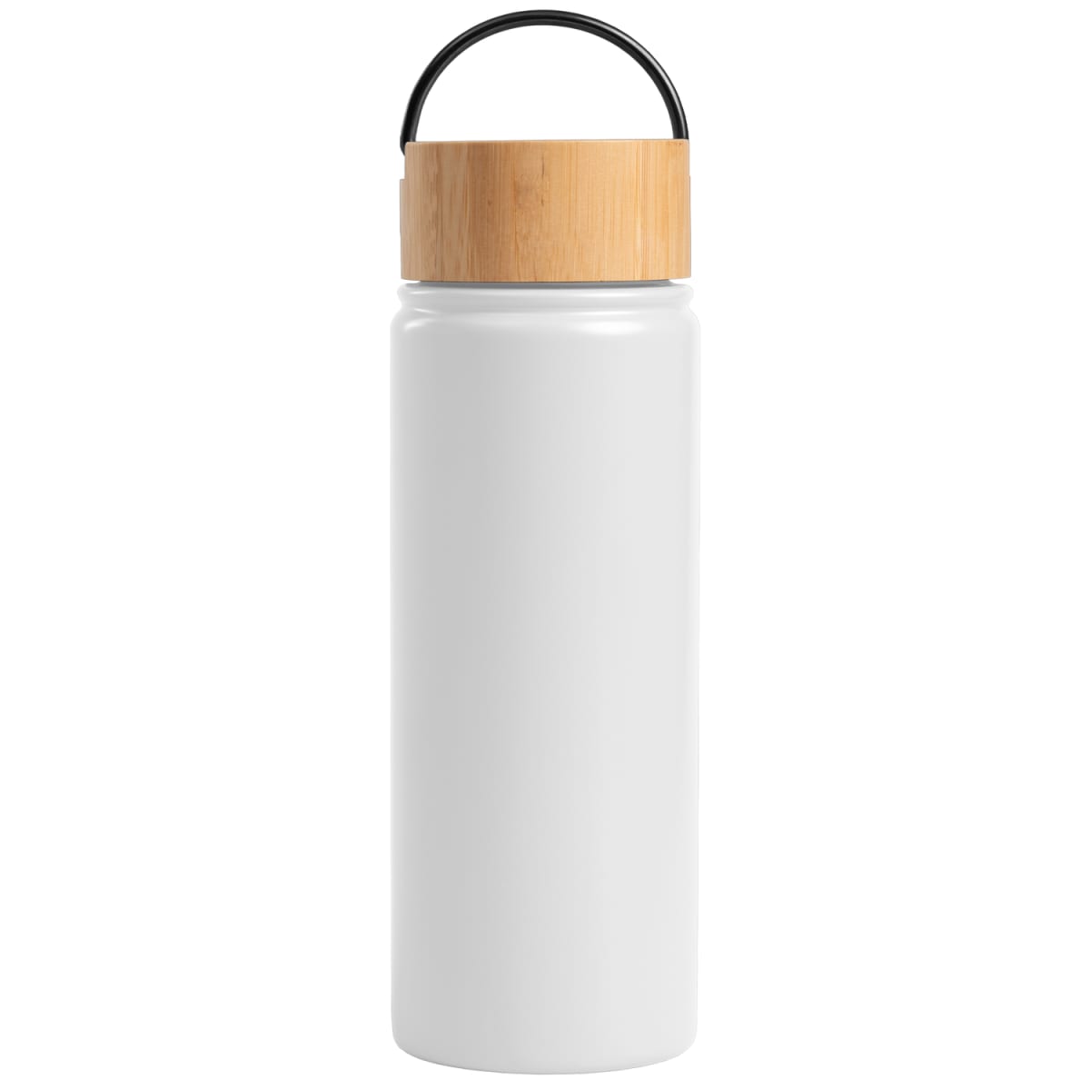 Branded 530ml Insulated Stainless Steel Bottle with Bamboo Lid in White