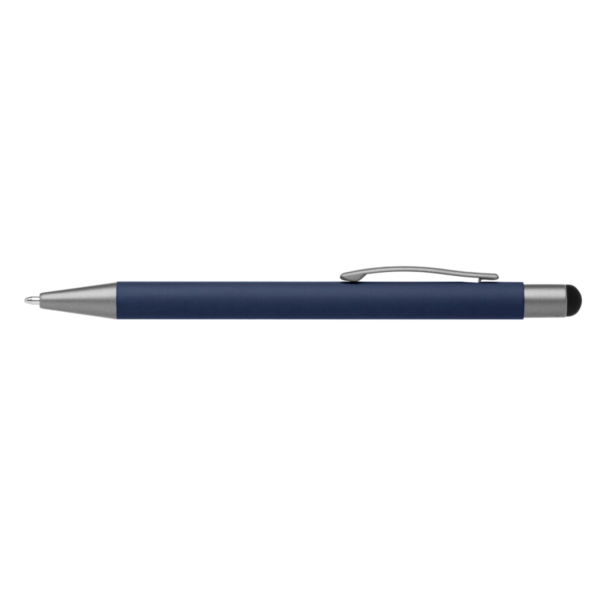 Branded Retractable Gunmetal Trim Stylus Pen in Dark Blue