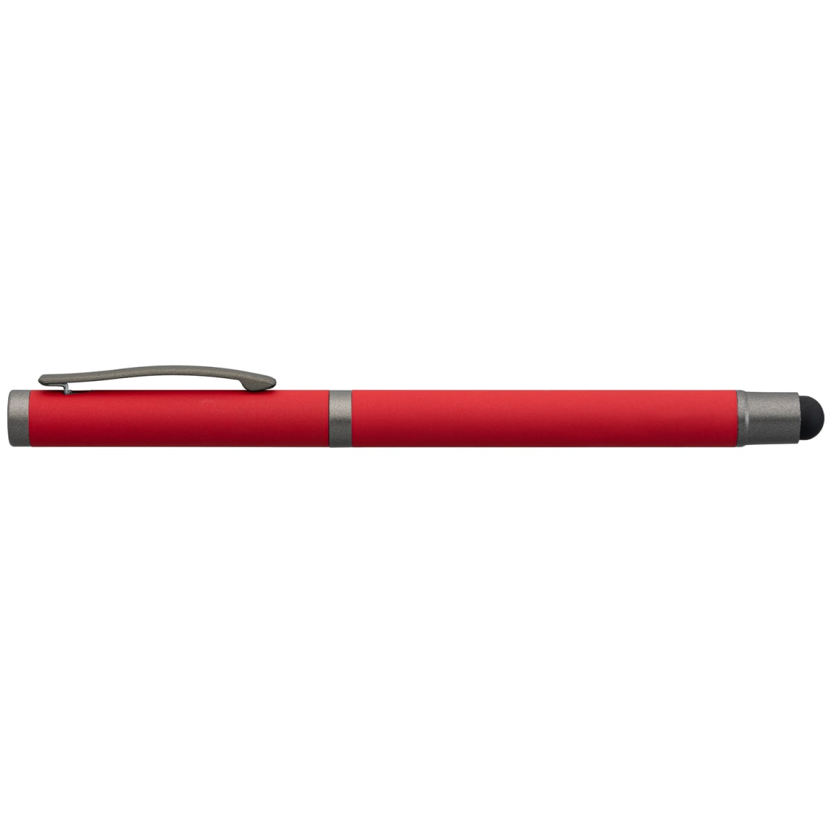 Branded Gunmetal Recycled Aluminium Stylus Gel Pen in Red