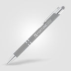 Branded Soft-Touch Metal Pen with Top Stylus in Light Gray