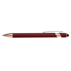 Branded Rose Gold Trim Metal Pen with Stylus in Burgundy