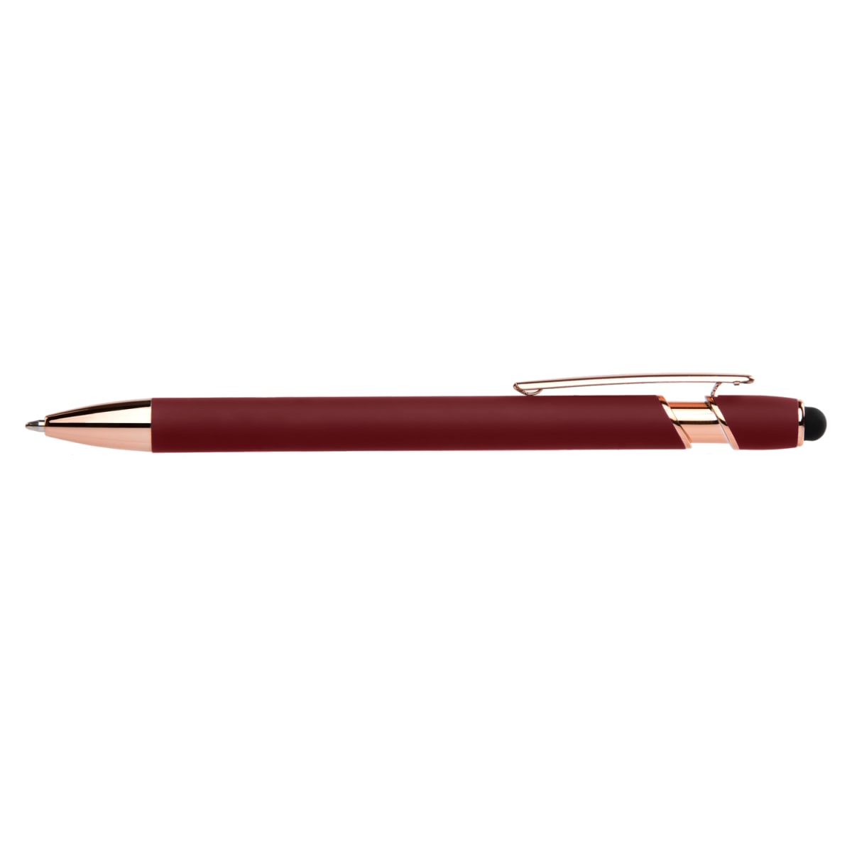 Branded Rose Gold Trim Metal Pen with Stylus in Burgundy