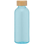 Branded 650ml Recycled PET Bottle with Bamboo Lid in Aqua Blue