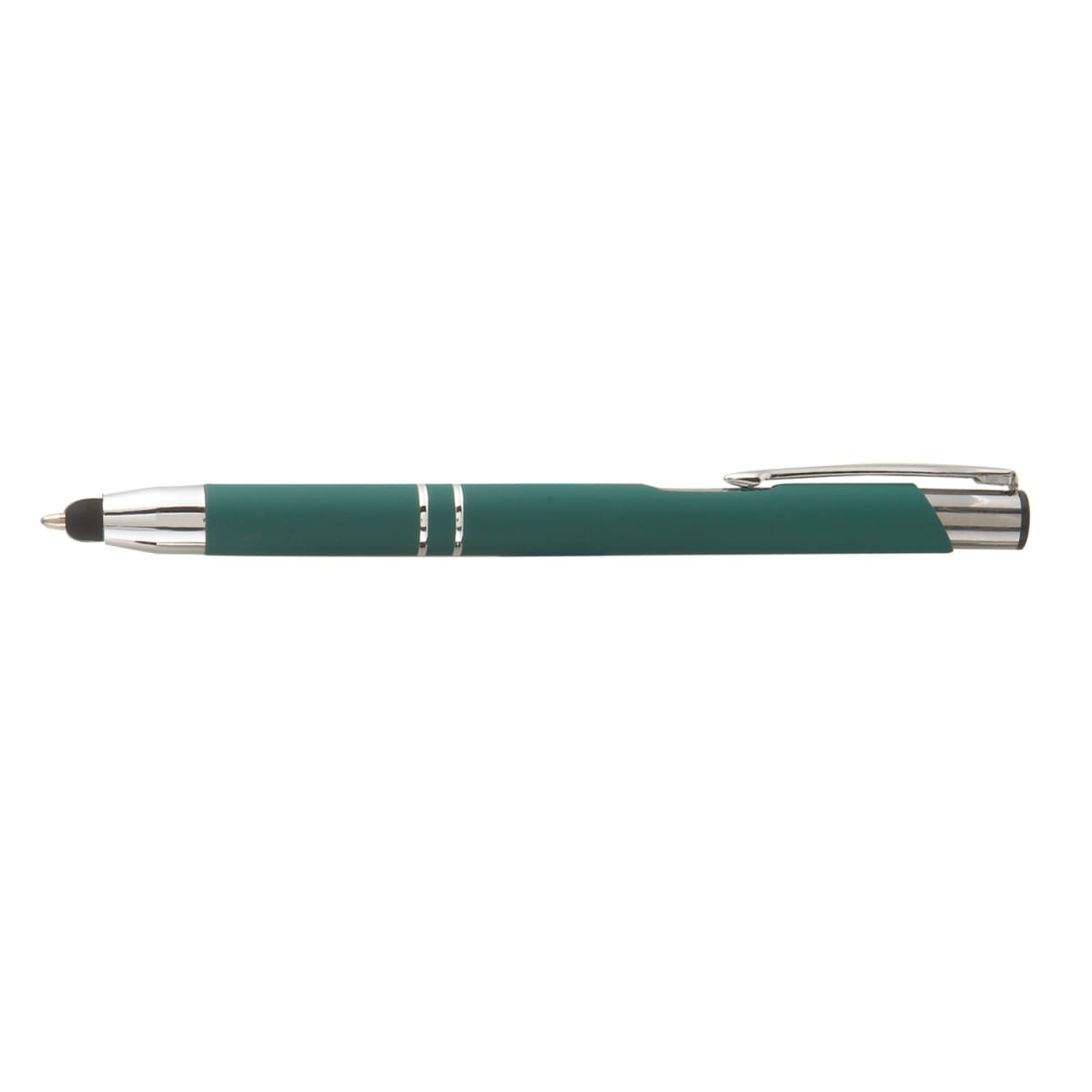 Branded Soft-Touch Metal Pen with Bottom Stylus in Dark Green