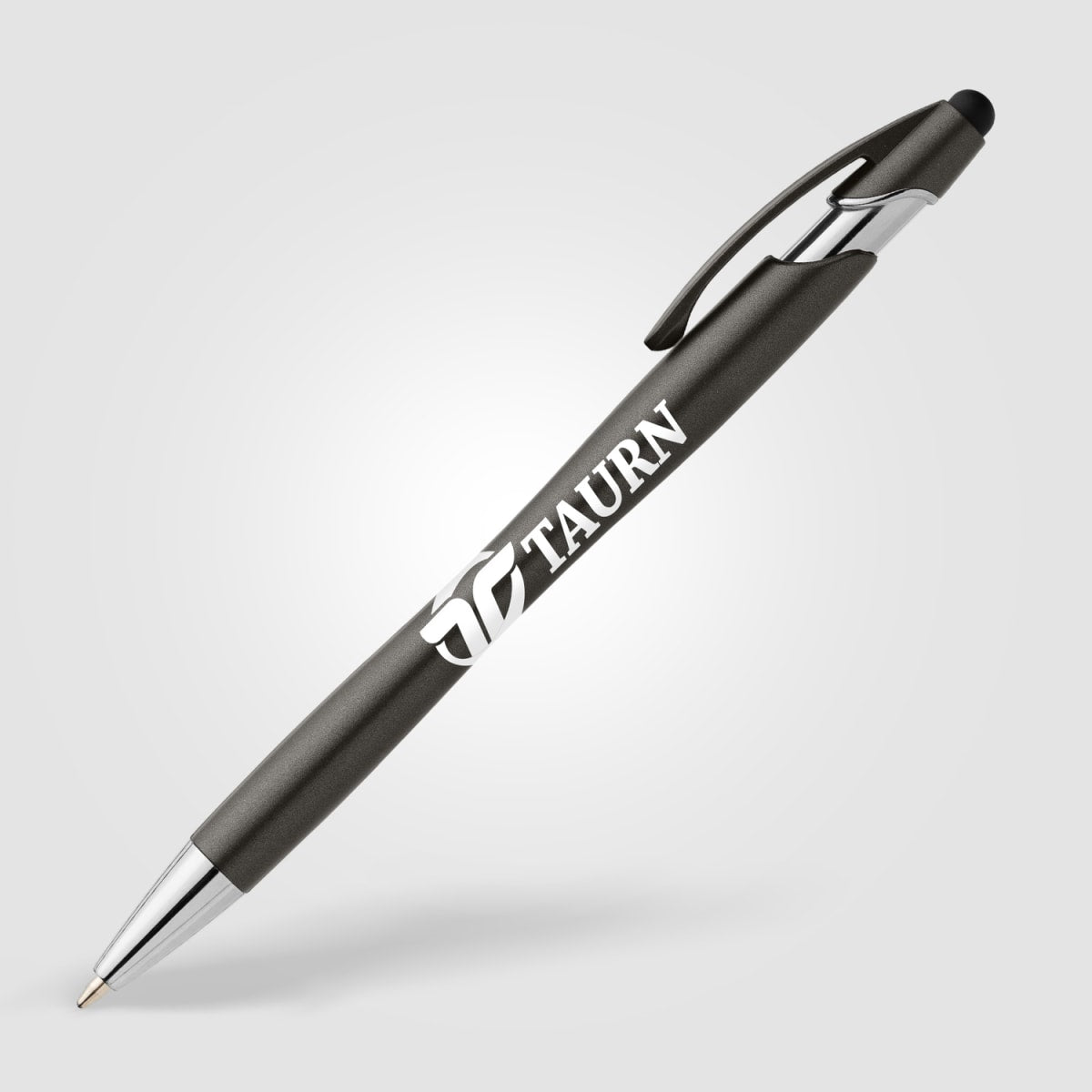 Branded Recycled Plastic Metallic Stylus Pen with Chrome Trim
