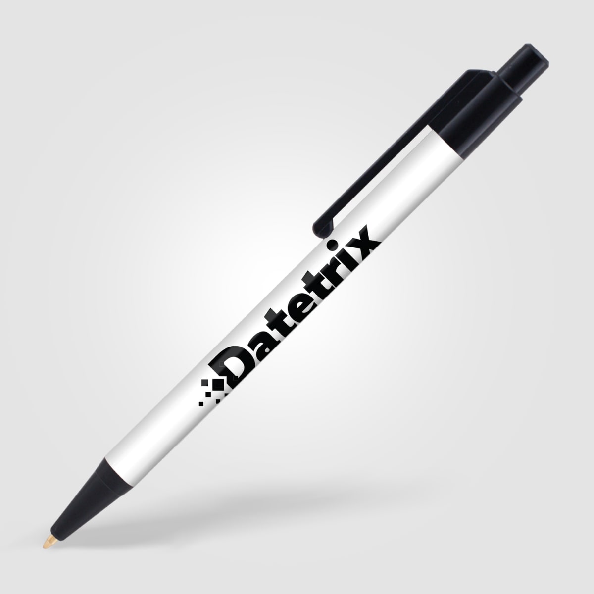 Branded Slimline Retractable Pen with Black and White Trim