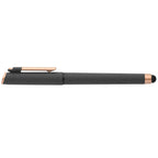 Branded Recycled Plastic Gel Pen with Stylus and Bronze Trim in Black