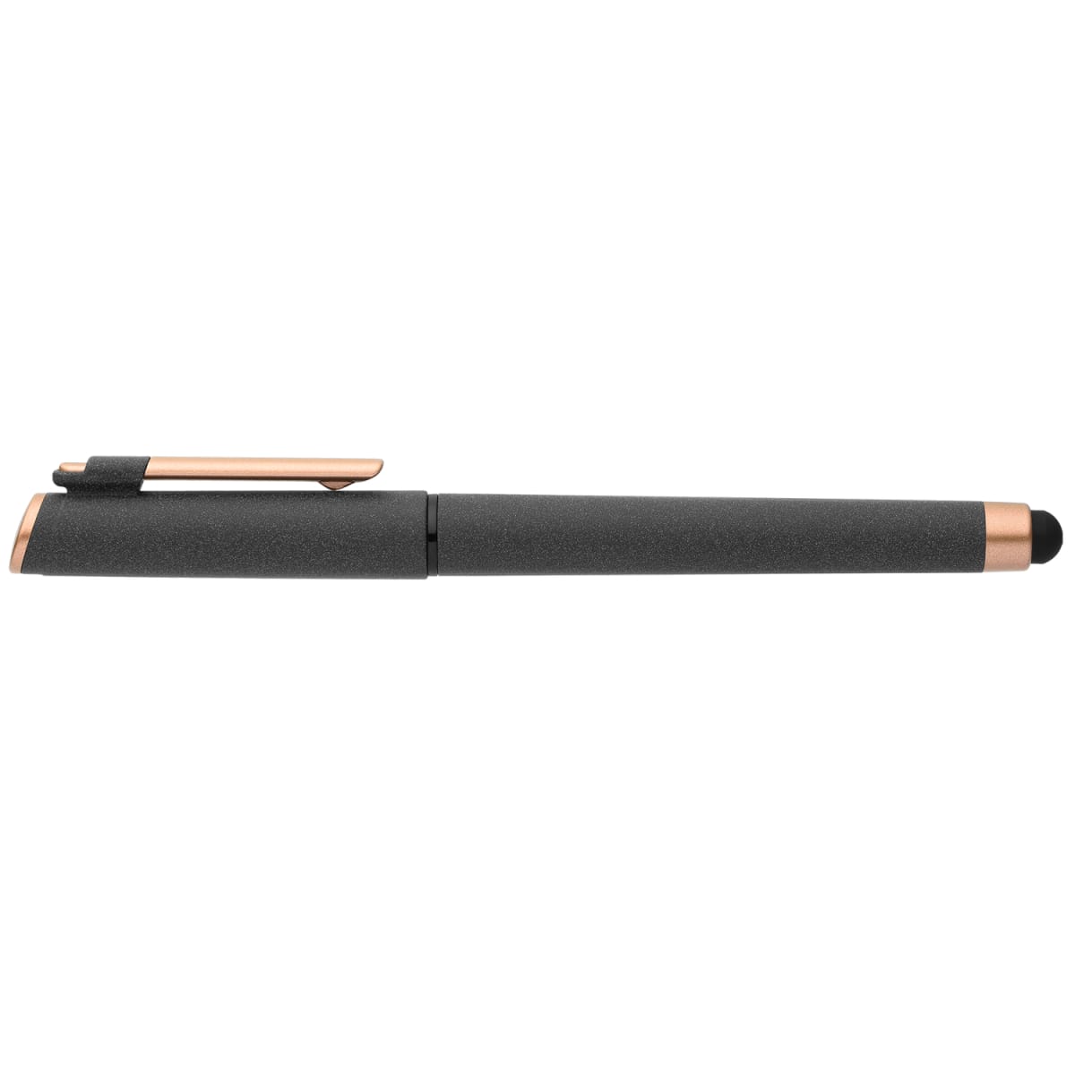 Branded Recycled Plastic Gel Pen with Stylus and Bronze Trim in Black