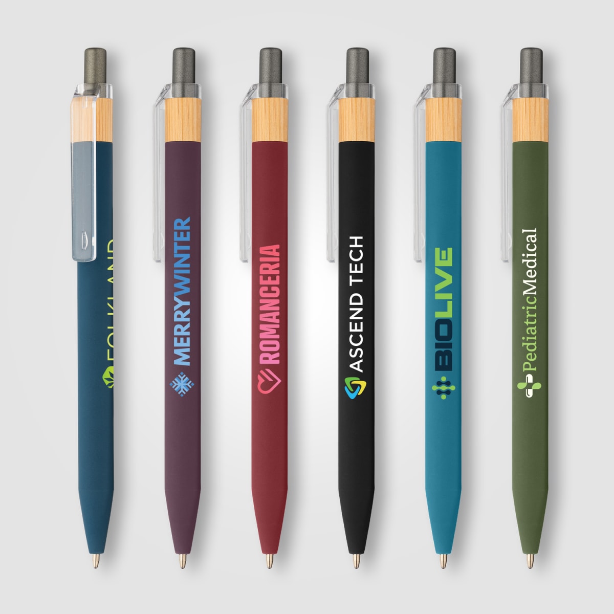 Branded Recycled Plastic Pen with Bamboo Accent