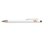 Branded Rose Gold Trim Metal Pen with Stylus in White