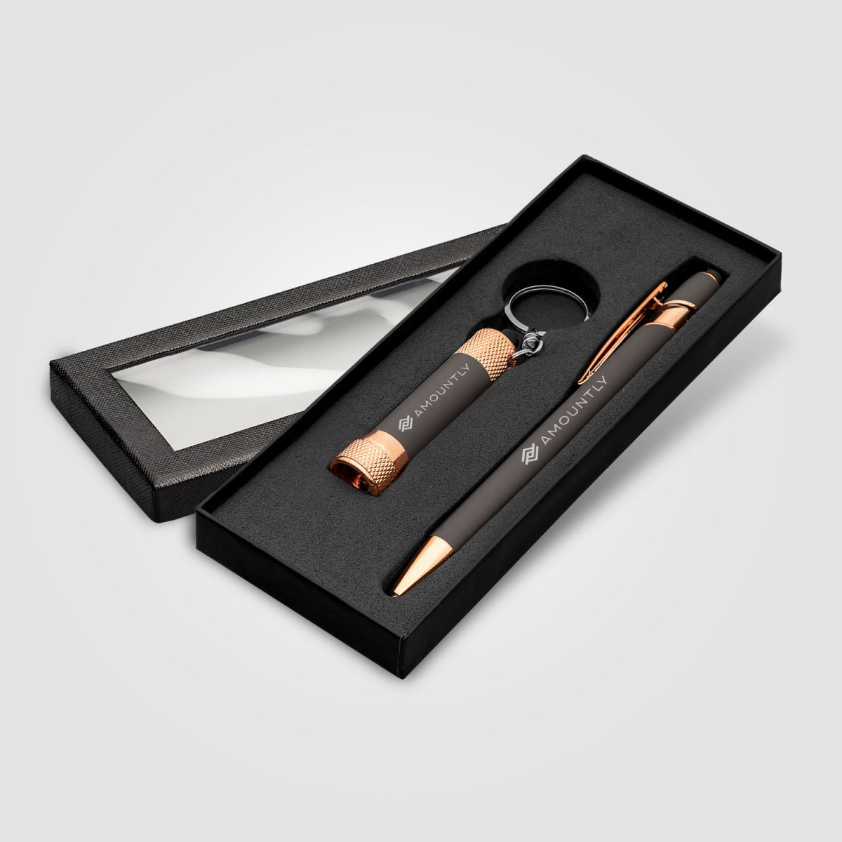 Branded Rose Gold Pen and Torch Gift Set with Window Box