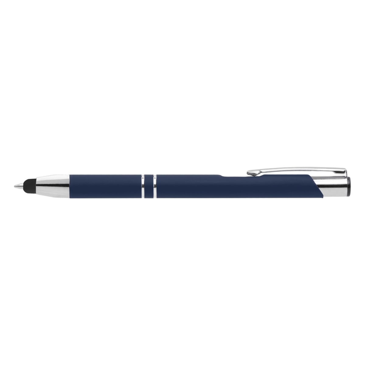 Branded Soft-Touch Metal Pen with Bottom Stylus in Blue