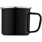 Branded Enamel Campfire Mug with Stainless Steel Rim in Black