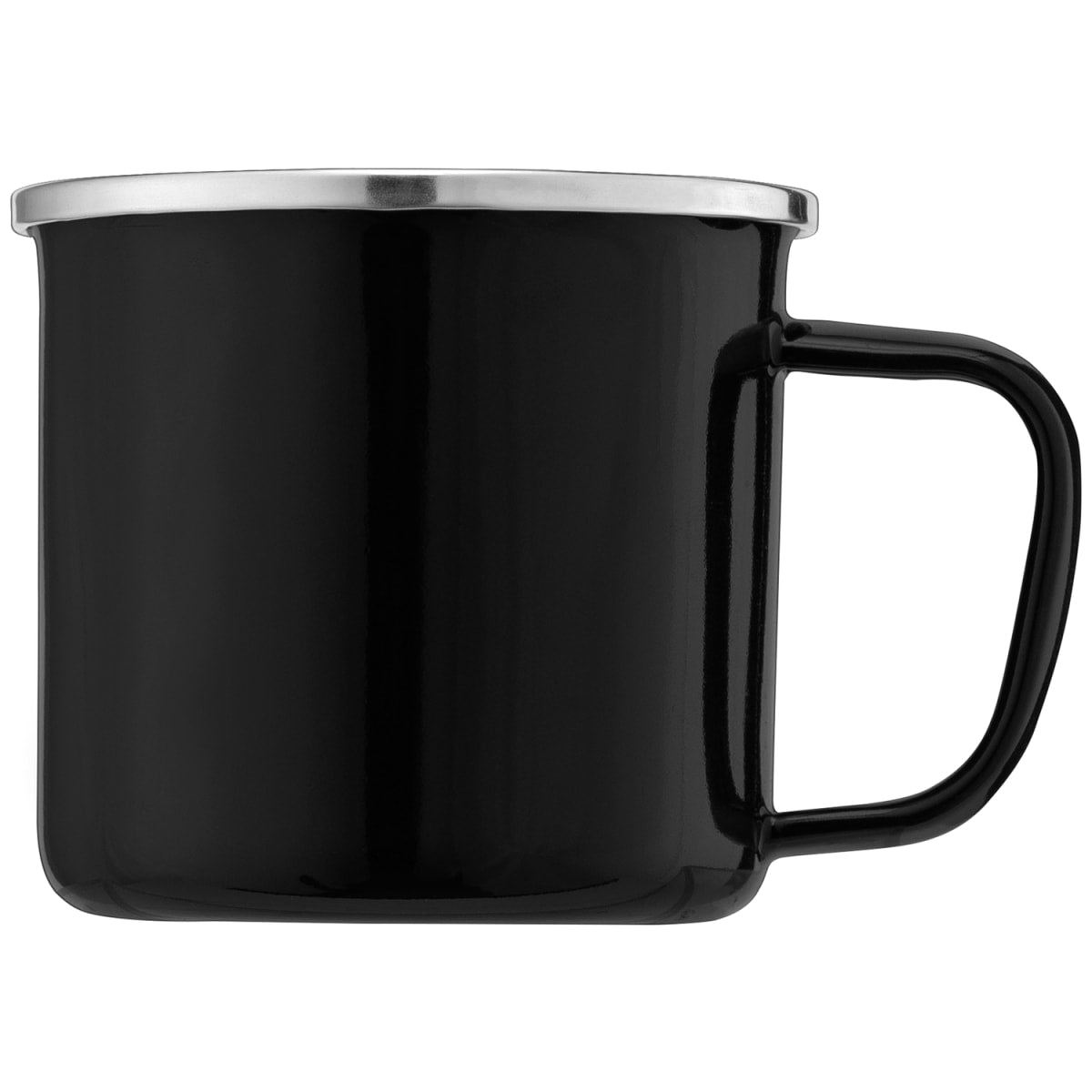 Branded Enamel Campfire Mug with Stainless Steel Rim in Black