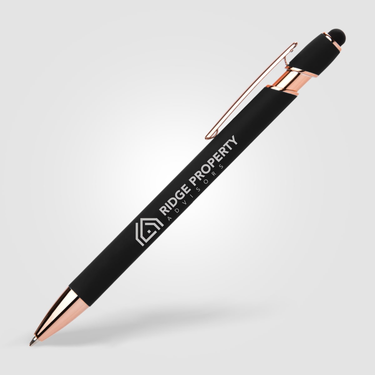 Branded Rose Gold Trim Metal Pen with Stylus
