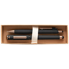 Branded Recycled Plastic Pen Gift Set with Bronze Trim in Black