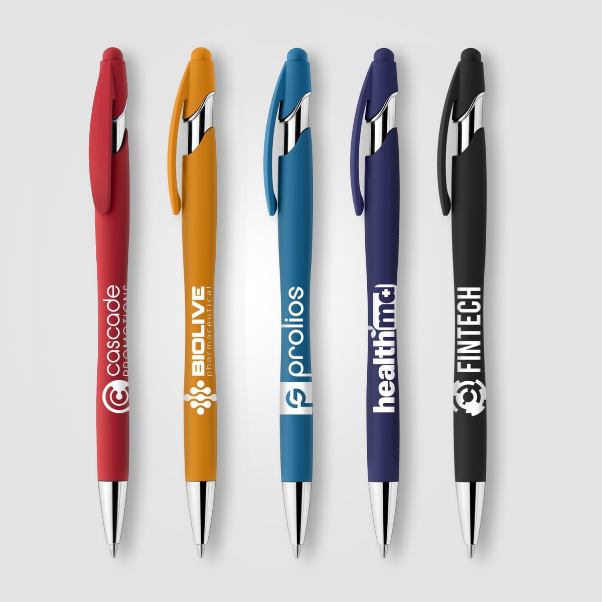 Branded Soft Rubber Coated Stylus Pen with Chrome Trim