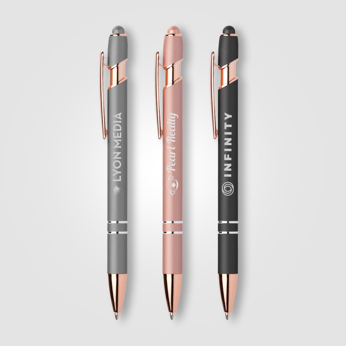 Branded Rose Gold Trim Metallic Pen with Stylus
