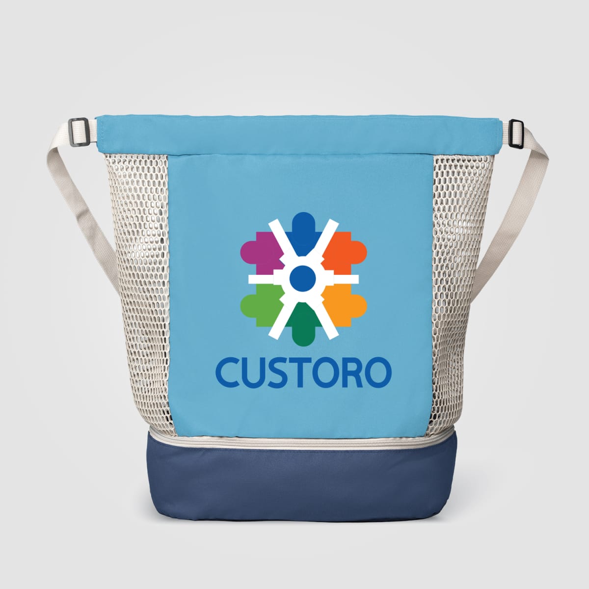 Branded Recycled Mesh Drawstring Bag with Zip Compartment
