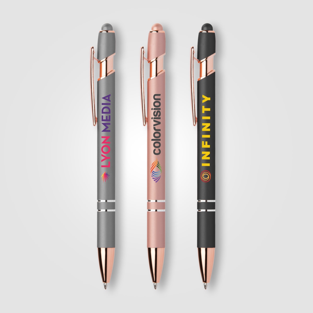 Branded Rose Gold Trim Metallic Pen with Stylus