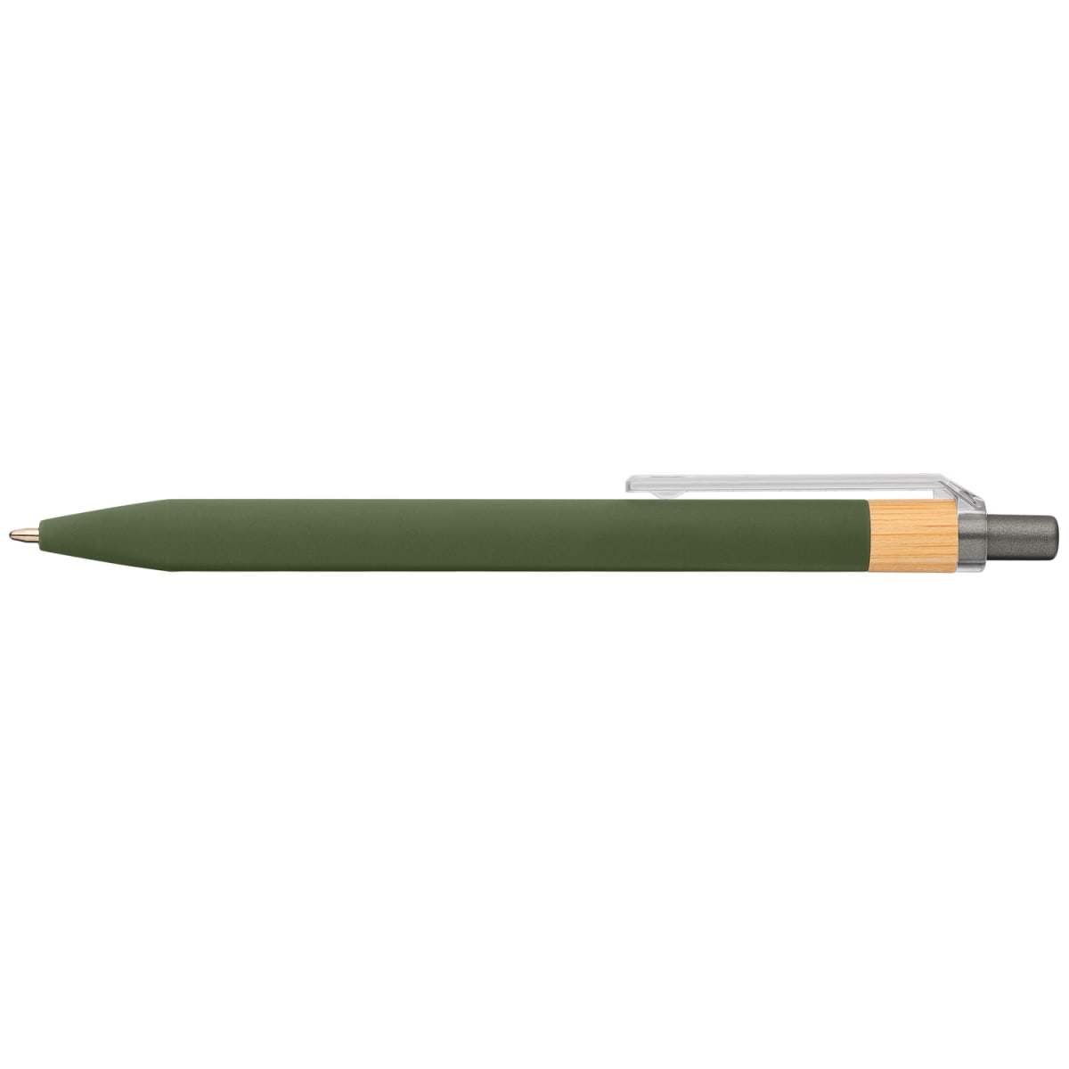 Branded Recycled Plastic Pen with Bamboo Accent in Forest Green