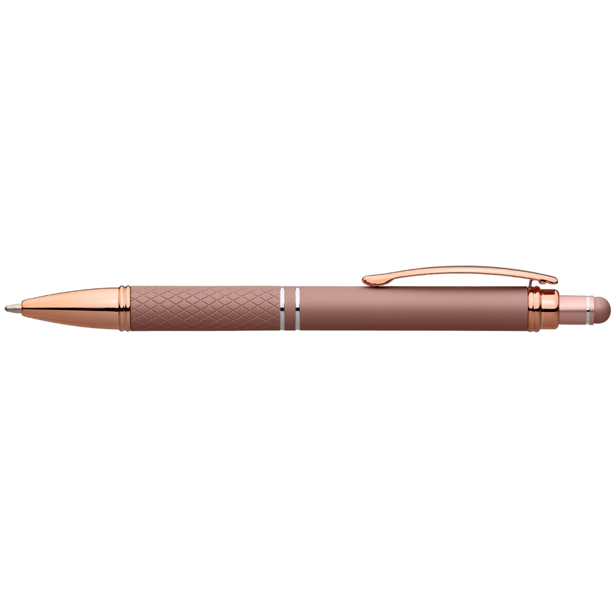 Branded Retractable Metal Stylus Pen with Rose Gold Trim