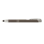 Branded Soft-Touch Metal Pen with Bottom Stylus in Taupe