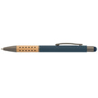 Branded Bamboo Grip Metal Pen with Stylus in Navy Blue