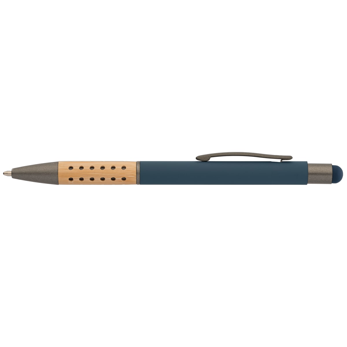 Branded Bamboo Grip Metal Pen with Stylus in Navy Blue