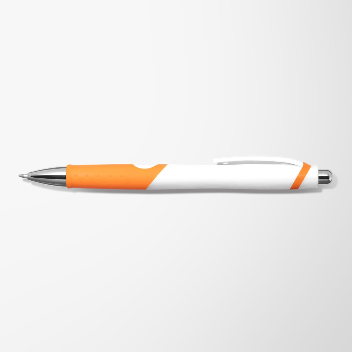 Branded Rubber Grip Retractable Pen with Chrome Nose in Orange
