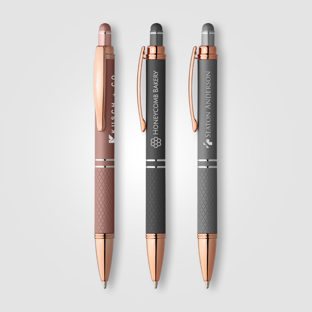 Branded Retractable Metal Stylus Pen with Rose Gold Trim