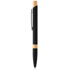 Branded Recycled Aluminium Pen with Bamboo Trim in Black