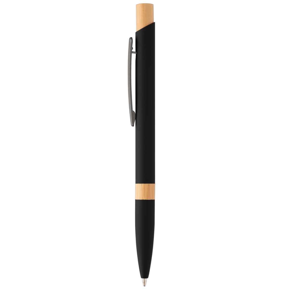 Branded Recycled Aluminium Pen with Bamboo Trim in Black