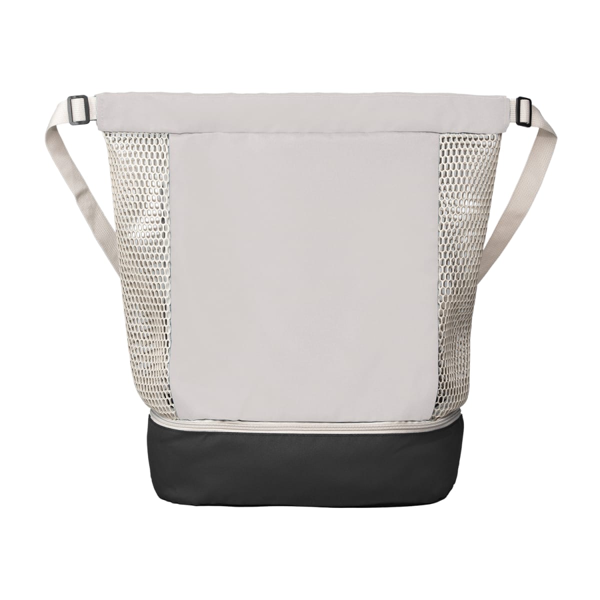 Branded Recycled Mesh Drawstring Bag with Zip Compartment in Gray
