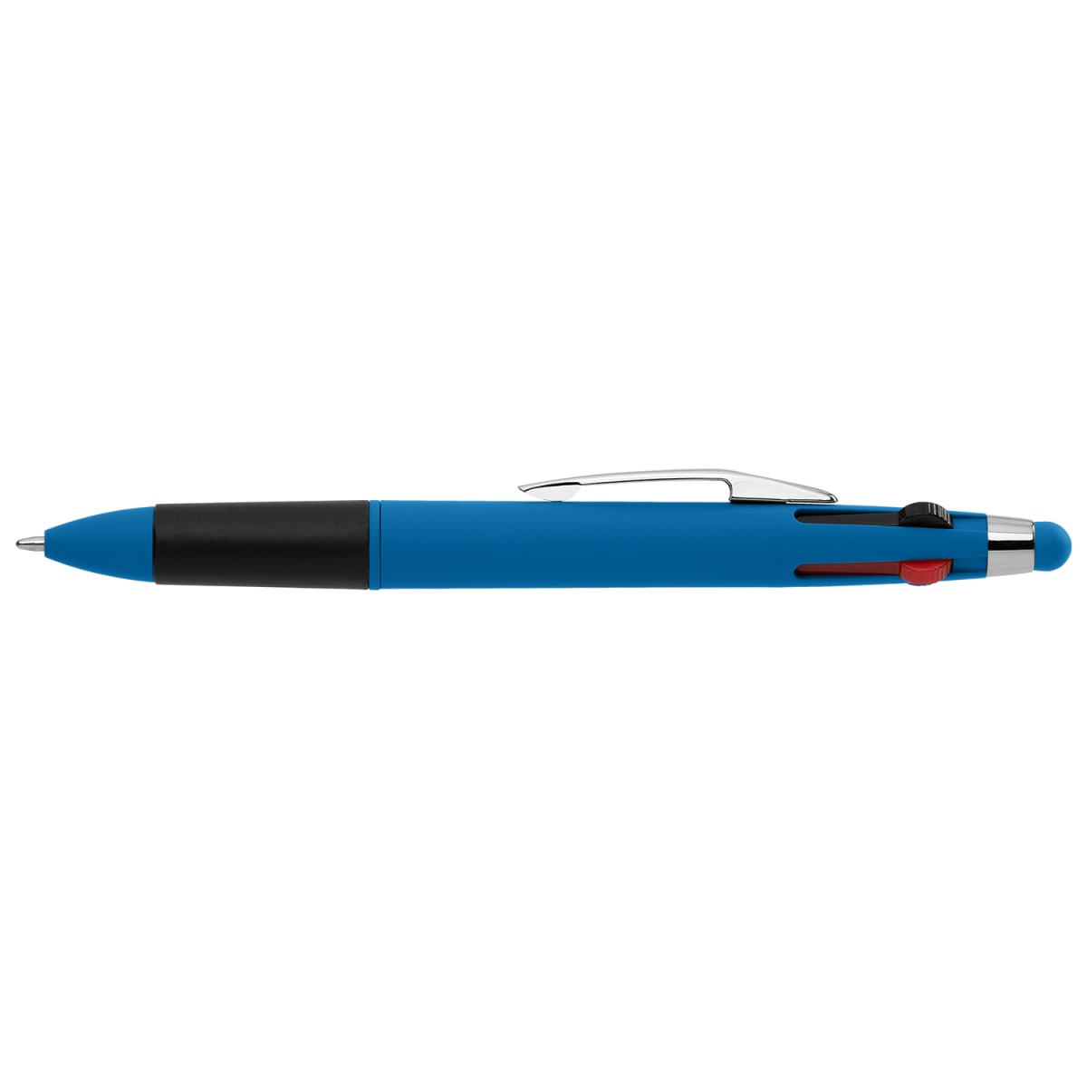 Branded Four Colour Ink Pen with Stylus in Light Blue