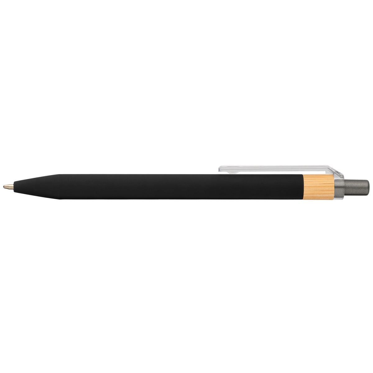 Branded Recycled Plastic Pen with Bamboo Accent in Black