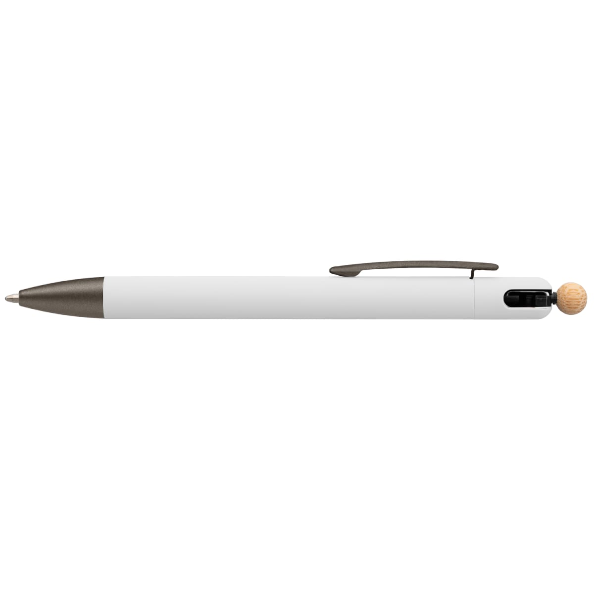 Branded Recycled Aluminium Fidget Pen with Bamboo Ball in White