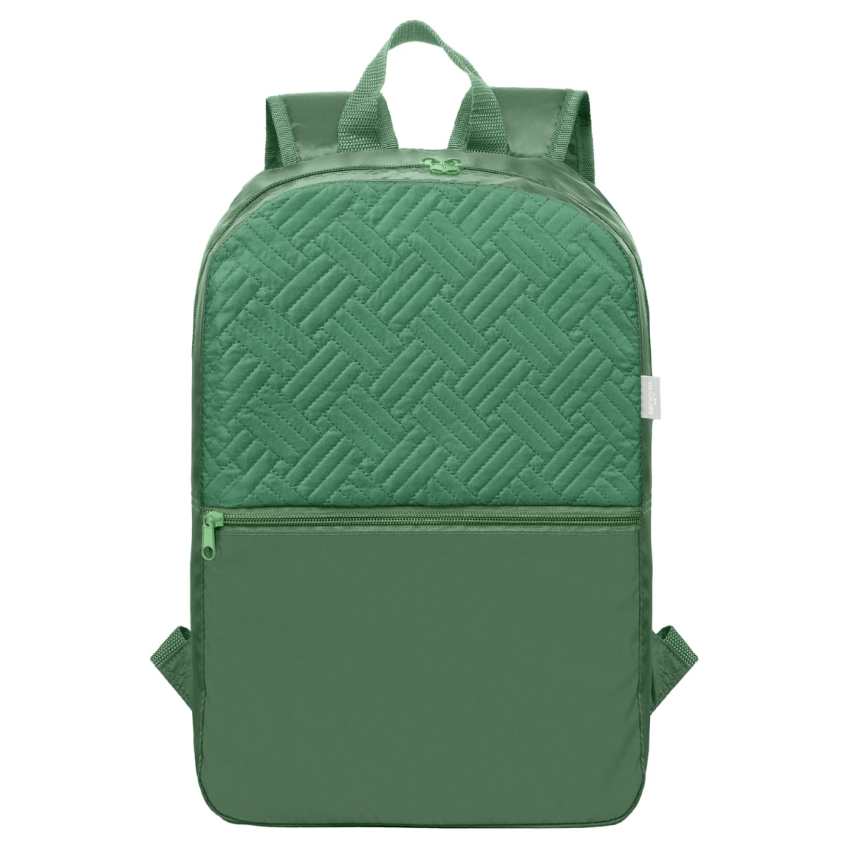 Branded Recycled Polyester Quilted Backpack in Forest Green