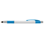 Branded Rubber Grip Ballpoint Pen with Integrated Stylus in Blue