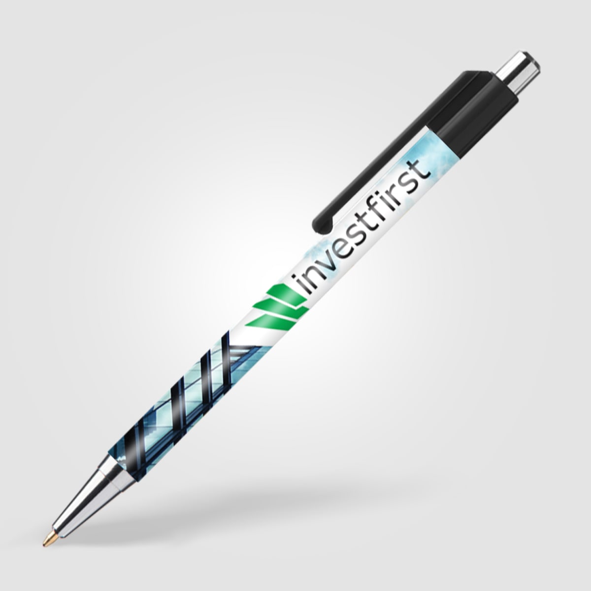 Branded Slimline Chrome Click Pen with Colour Clip