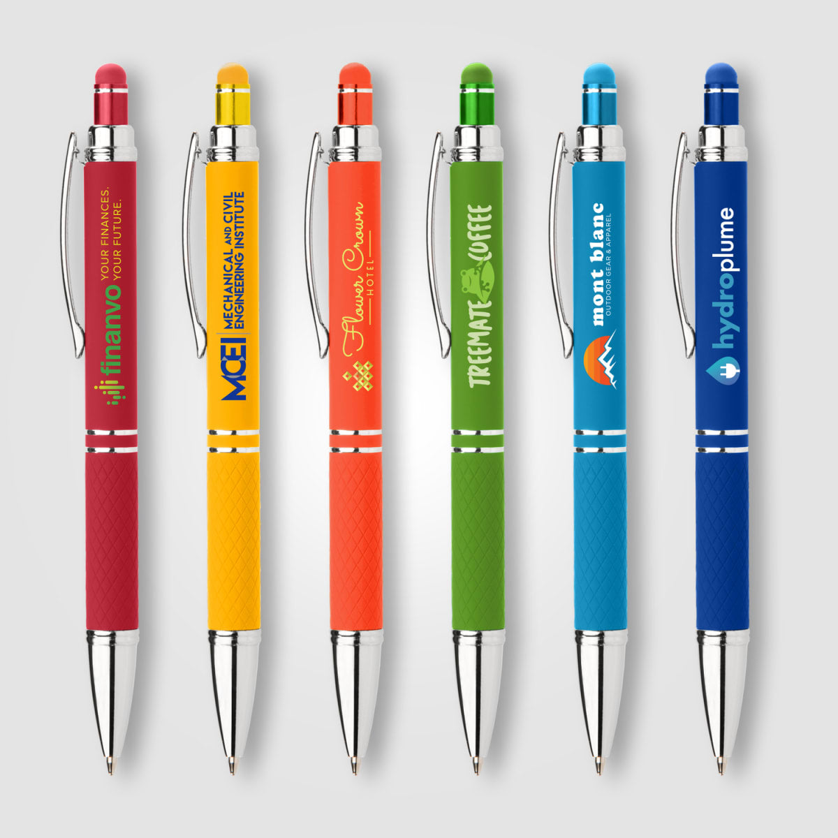 Branded Bright Soft-Touch Metal Click Pen with Stylus