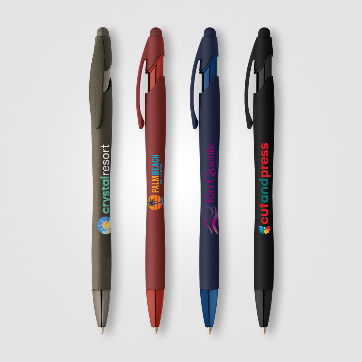 Branded Monochrome Soft-Touch Pen with Stylus