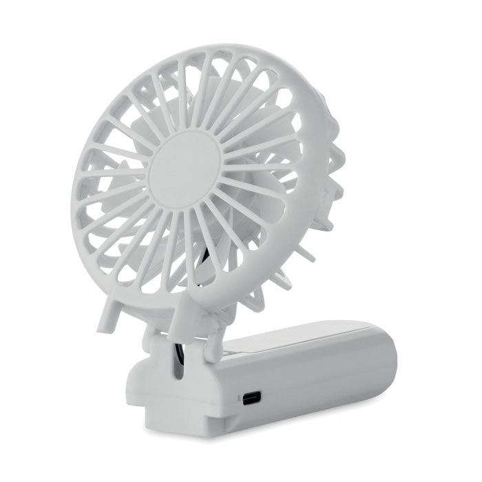White portable fan with USB connection on a white background