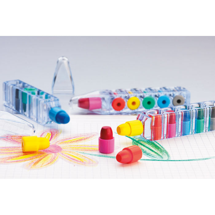 Branded 6 Wax Crayons in Pen Shaped Case without branding